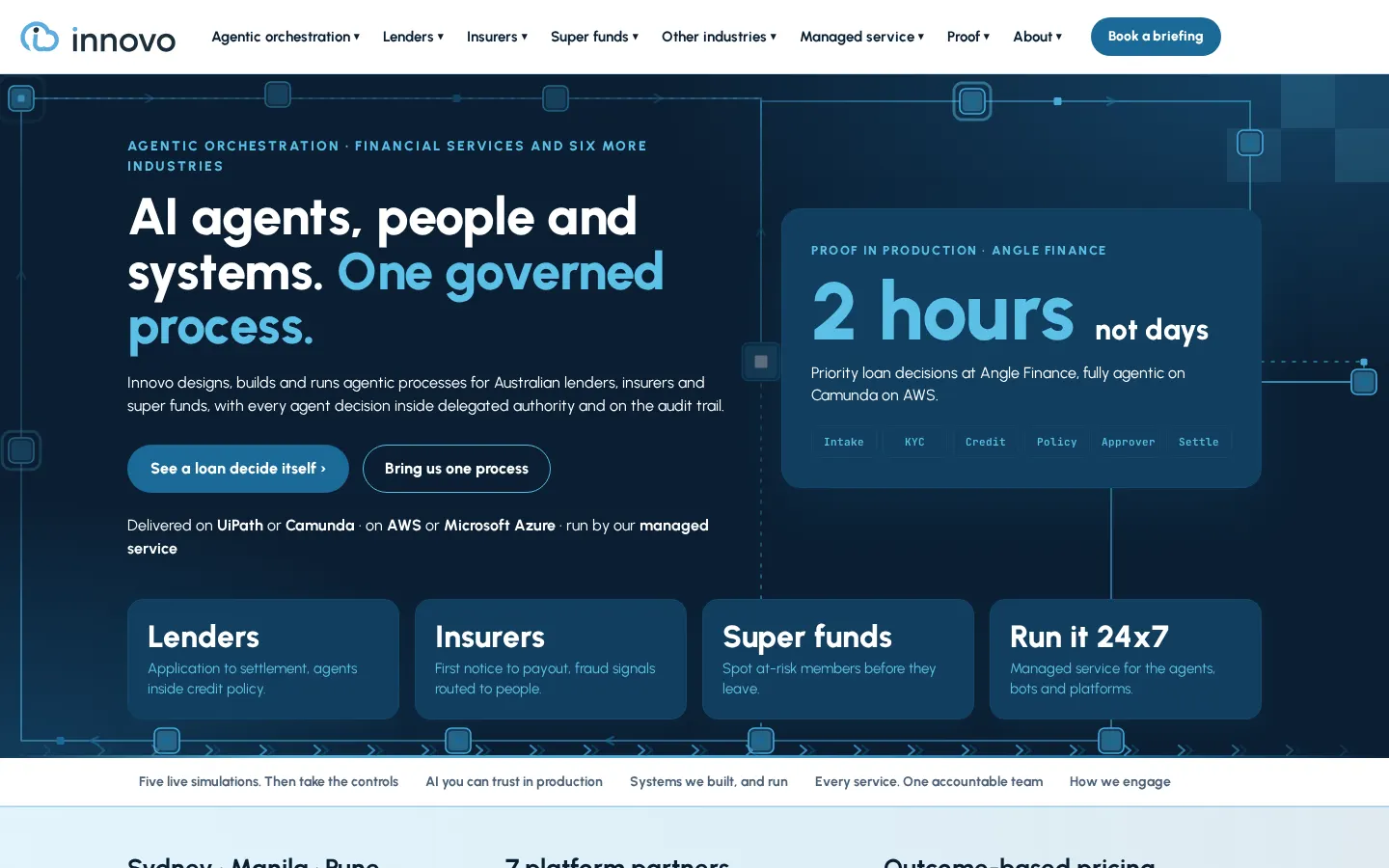 Screenshot of the Innovo website home page