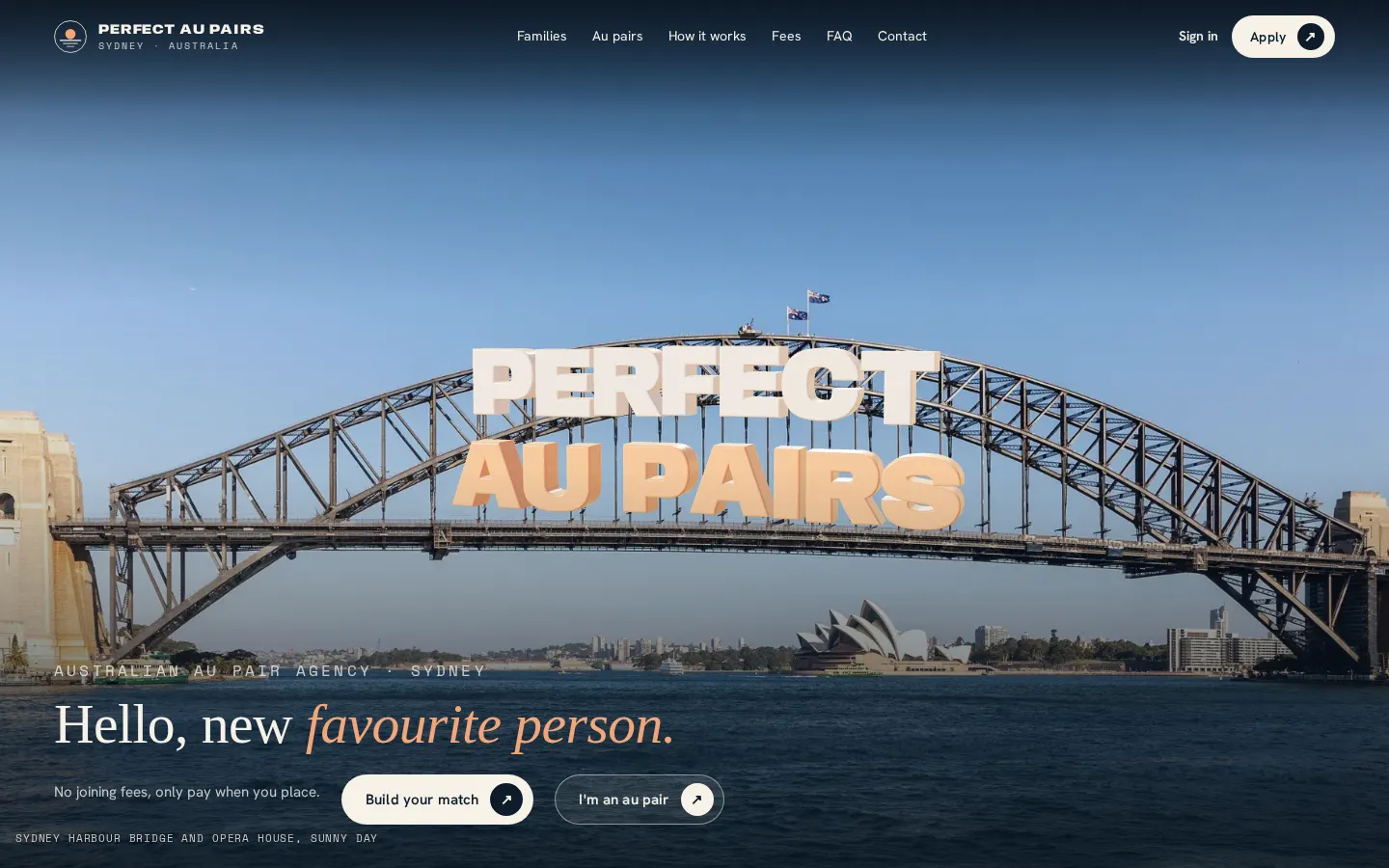 Screenshot of the Perfect Au Pairs website home page