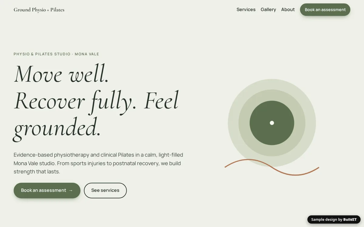 Sample design for Ground Physio + Pilates, a fictional Mona Vale physio & Pilates
