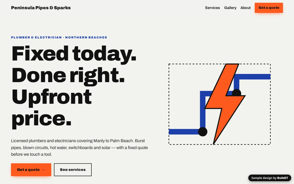 Sample design for Peninsula Pipes & Sparks, a fictional Electrician / tradie