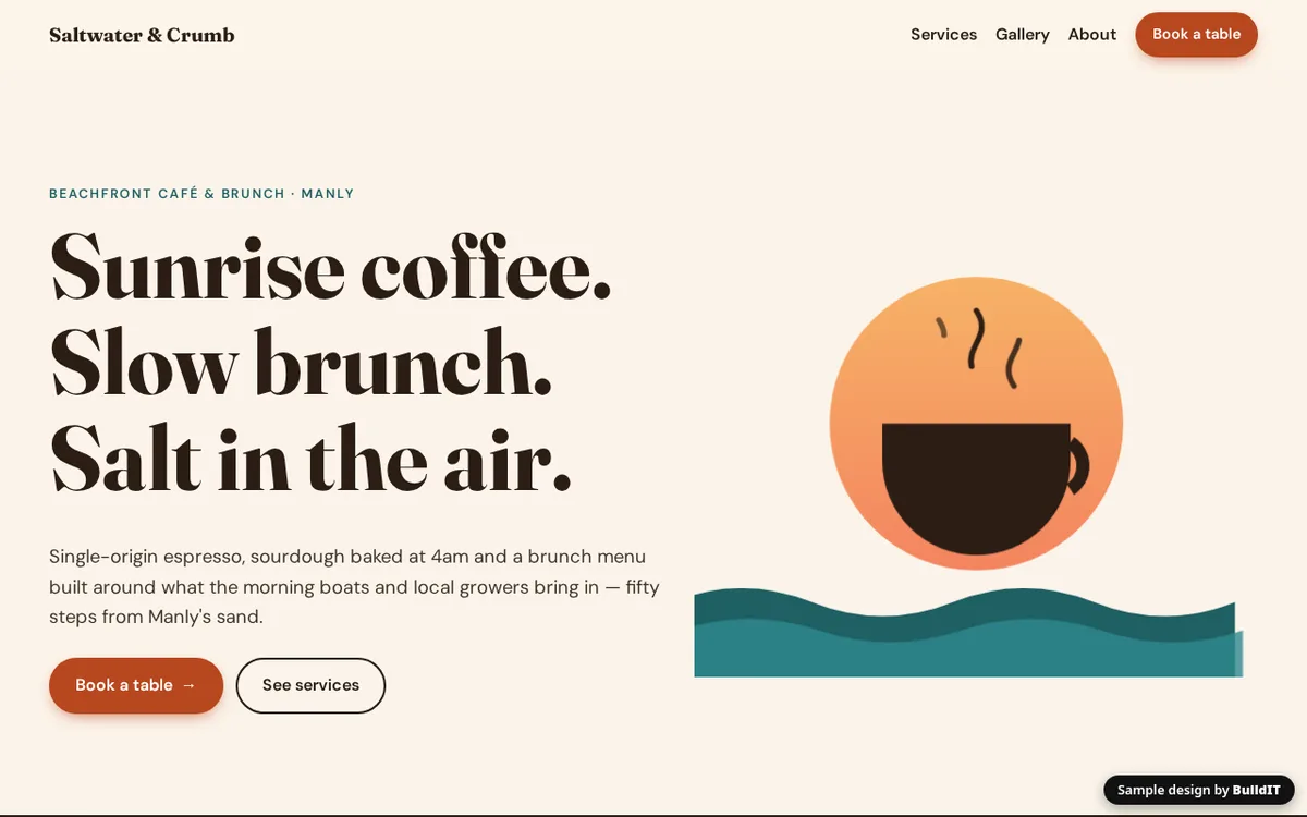 Sample design for Saltwater & Crumb, a fictional Manly café